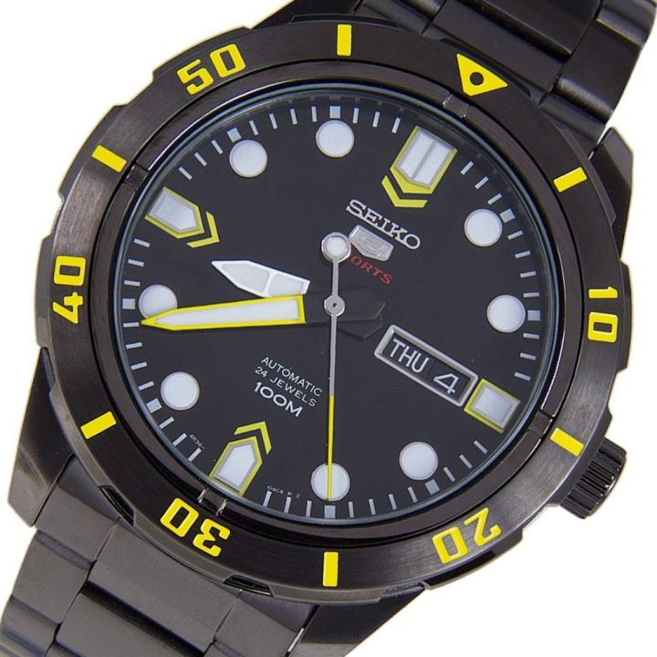 seiko-sports-5-automatic-สีดำ-สีเหลือง-สแตนเลสรมดำ-รุ่น-srp679k1