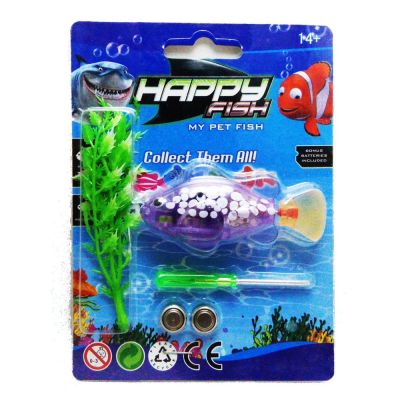 หุ่นยนต์ปลาสวยงาม ว่ายน้ำอัตโนมัติ Happy Fish Robot Toy Automatic swimming ลาย ม่วงจุดเหลือง Violet Spot Yellow