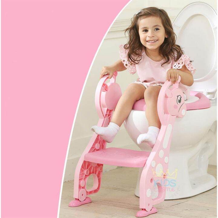 kids-castle-บันไดขึ้นขึ้นชักโครกฝารองนั่งชักโครกสำหรับเด็กน้องยีราฟ-baby-step-toilet-seat-giraffe