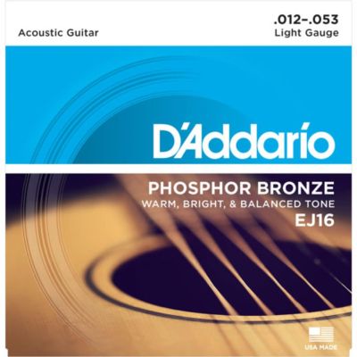 DAddario  สายกีตาร์โปร่ง เบอร์ 12 แบบ Phosphor Bronze ของแท้ 100% รุ่น EJ16 (Light, 12-53) ** Made in USA **