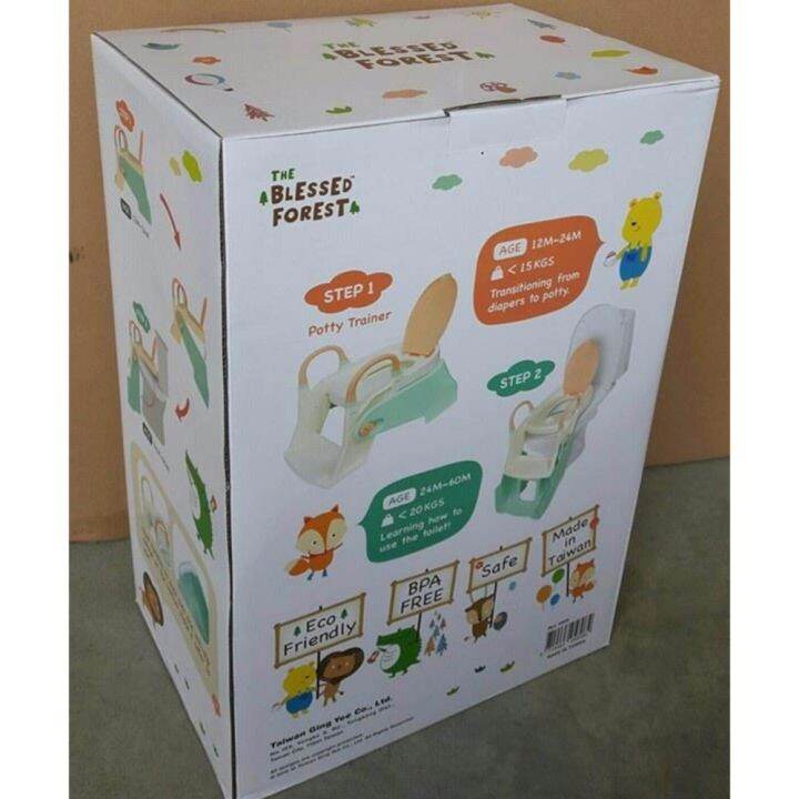 2-in-1-potty-trainer-ที่นั่งรองชักโครกมีบันได-กระโถน-สีเขียวครีม-พรีเมี่ยมเกรด-รุ่นน้องเป่าเปา