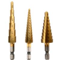 Buybuytech ดอกสว่าน ดอกเจดีย์ (3 ชิ้น) Large HSS Steel Step Cone Drill Titanium Bit Set Hole 3-12/4-12/4-20mm