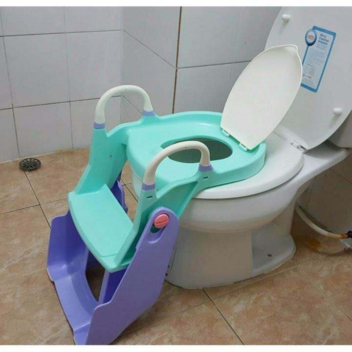 2-in-1-potty-trainer-ที่นั่งรองชักโครกมีบันได-กระโถน-สีเขียวครีม-พรีเมี่ยมเกรด-รุ่นน้องเป่าเปา