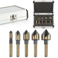 5 ชิ้น Industrial Countersink Drill BIT SET Tri-FLAT Shank Quick Change 1/4  -3/4  ชุดเครื่องมือ