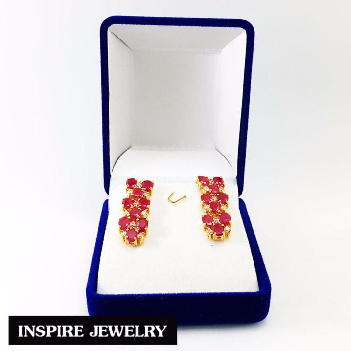 inspire-jewelry-ต่างหูพลอยทับทิมชาตั้มฝังเพชรสวิส-ฝังหนามเตย-หุ้มทองแท้-100-or-gold-plated-diamond-cloning