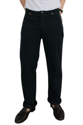 Golden Zebra Jeans กางเกงยีนส์ขากระบอกสีดำ ผ้า 14 ออนซ์ ฟอกขัดทราย