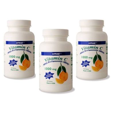 Lynae VitaminC Vitamin USA ไลเน่ วิตามินซี  ช่วยเพิ่มภูมิคุ้มกัน ต่อต้านสารอนุมูลอิสระ 100 แคปซูล x 3 ขวด