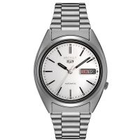 SEIKO 5 Automatic Mens Watch สีเงิน/สีขาว สายสแตนเลส รุ่น SNXF01K