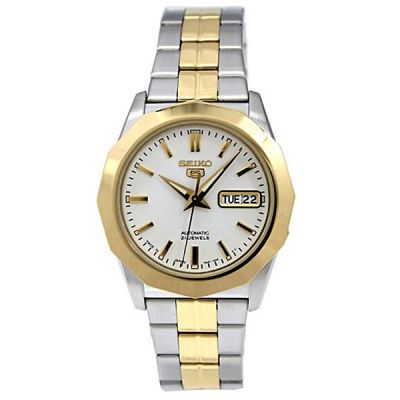 SEIKO 5 Automatic Mens Watch Silver/Gold Stainless Strap SNKG84K1