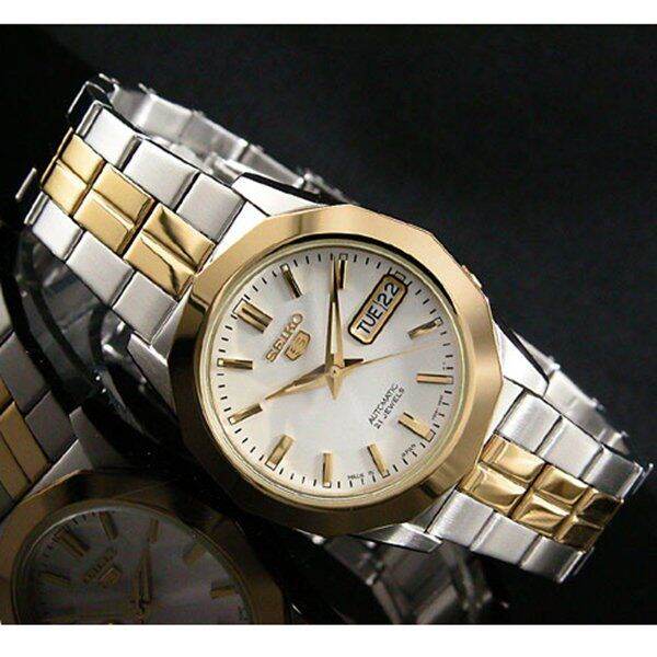 seiko-5-automatic-mens-watch-silver-gold-stainless-strap-snkg84k1