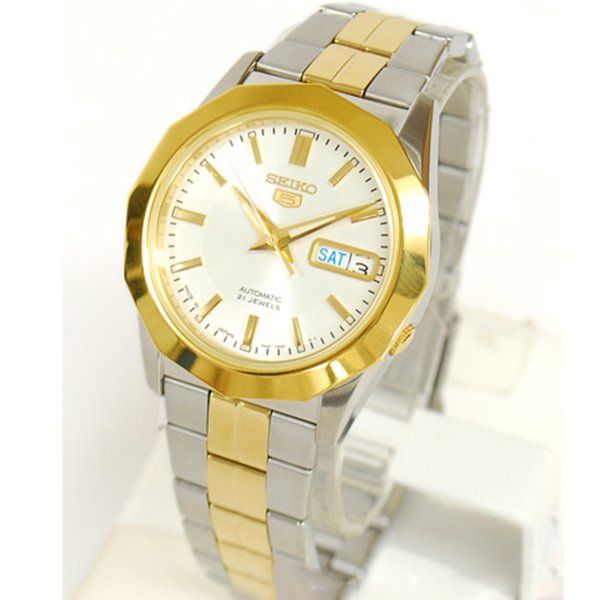 seiko-5-automatic-mens-watch-silver-gold-stainless-strap-snkg84k1