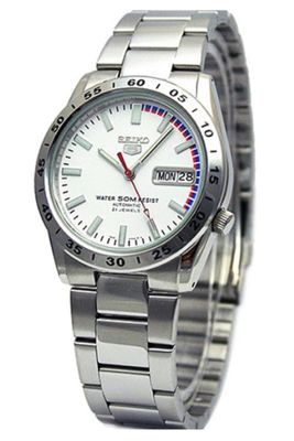 SEIKO 5 Automatic Mens Watch สีเงิน/สีขาว สายสแตนเลส รุ่น SNKE07K1