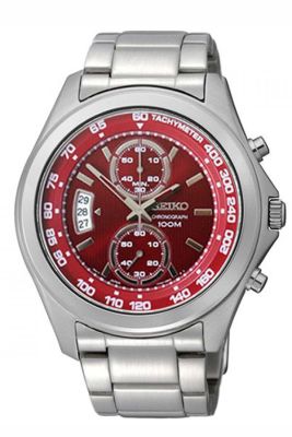 SEIKO นาฬิกาข้อมือผู้ชาย Chronograph สายสแตนเลส รุ่น SNN253P1 - สีเงิน/สีแดง