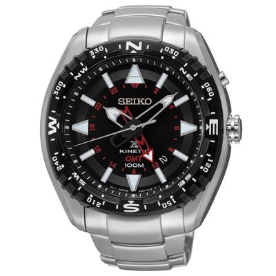 SEIKO KINETIC GMT นาฬิกาข้อมือผู้ชาย สายสแตนเลส รุ่น SUN049P1 - สีเงิน/สีดำ/สีแดง