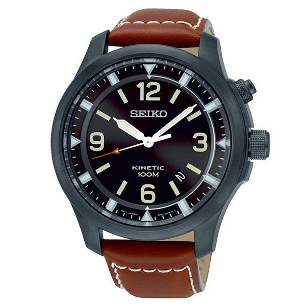 SEIKO KINETIC นาฬิกาข้อมือสายหนัง รุ่น SKA691P1 - สีดำ/สีน้ำตาล