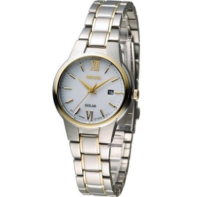 SEIKO Solar นาฬิกาข้อมือผู้หญิง สายสแตนเลส 2 กษัตริย์ รุ่น SUT230P1 (สีทอง/สีเงิน/สีขาว)