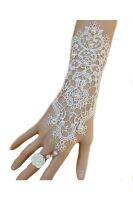 TANITTgems Vintage White Pearls French Lace Bridal Ring Gloves