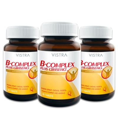 VISTRA B COMPLEX PLUS GINSENG วิตามินบีรวมผสมโสม ลดสภาวะเครียด เสริมสร้างสมาธิ (30 เม็ด) x 3 ขวด