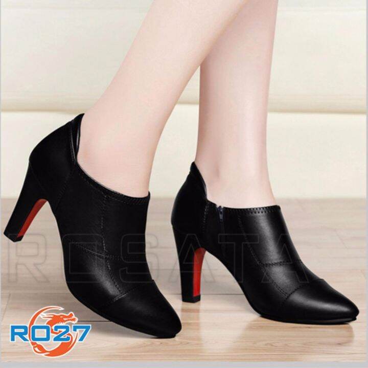 Giày Boot Bốt Cao Gót Nữ Đẹp Cổ Thấp Hàng Hiệu Rosata-Chỉ Nối Ro27 |  Lazada.Vn