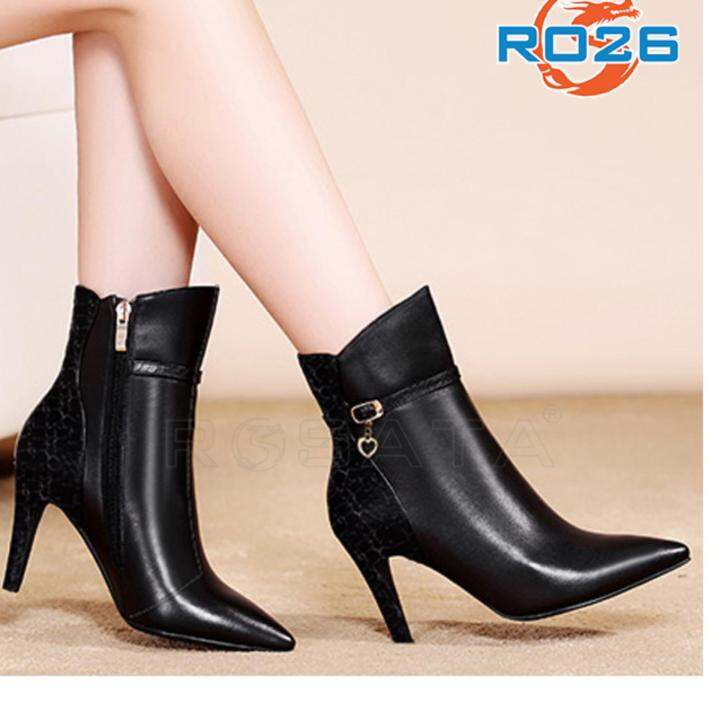 Giày Boot Bốt Cao Gót Nữ Đẹp Cổ Cao Hàng Hiệu Rosata-Cổ Cao Ro26 | Lazada.Vn