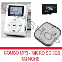 [HCM]Bộ Máy nghe nhạc MP3 LCD vuông (Bạc) + Thẻ nhớ MicroSDHC 8GB + Tai nghe nhét tai (Trắng) PeepVN Combo006